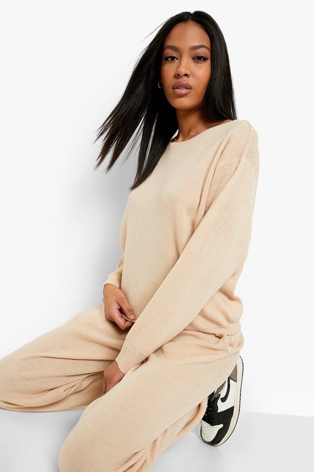 STONE SLASH NECK KNITTED LOUNGE WEAR JUMPERS TOP